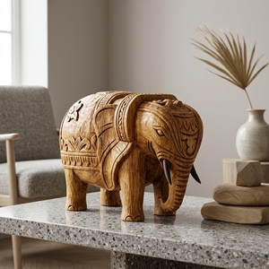 Escultura de Elefante Primitivo Hecha a Mano en Madera, Decoración Rústica Tribal para Mesa, Obra de Arte Decorativa para el Hogar, Elefante Decorativo - Product Image 4