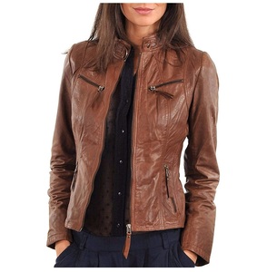 Nueva llegada personalizada OEM Color marrón señoras chaquetas de cuero de buena calidad entrenamiento prendas de vestir invierno PU chaquetas de cuero para niñas - Product Image 1