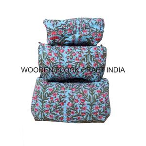 Ensemble de 3 trousses de maquillage matelassées de qualité supérieure, en coton indien fait main, style bohème, avec fermeture éclair, réutilisables, taille moyenne, organisateur de cosmétiques - Product Image 6