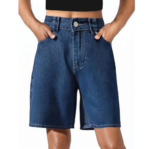 2025 nuevo superventas personalizado de alta calidad holgado 100% algodón corto de mezclilla para mujer con estilo recto, pantalones cortos para mujer - Product Image 1