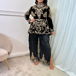 2025 Designer Embroidered <b>Black</b> Jacket & Plazo <b>Pant</b> Dress Pakistani Style Beaded with Crystal Glass Beads Dabka <b>Work</b> for Parties - Product Image 1