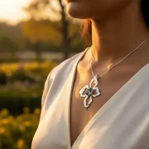 "Rose Gold Rhodium-Plated <b>Blue</b> <b>Topaz</b> Charm Pendant <b>Necklace</b> for Women" - Product Image 2