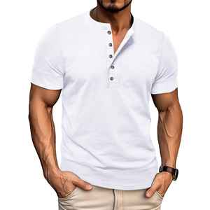 Camiseta de Cuello en V para Hombre, 100% Algodón, Corte Regular, Tejida, Lisa, Manga Corta, Informal, para Verano - Product Image 3