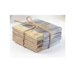 Dessous de verre en marbre de forme carrée avec bois pour caboteur d'eau potable d'hôtel ensemble de 4 de bois et de pierre à un coût raisonnable - Product Image 1