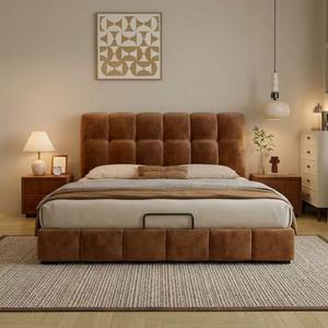 Lit de rangement relevable à vérins à gaz avec 3 tiroirs, grande capacité, en tissu chenille, pour chambre principale, cadre de lit Queen Size, mobilier pour petit appartement - Product Image 4