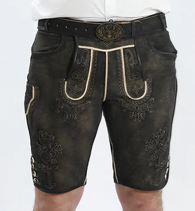 Bavarian Leather Lederhosen <b>Shorts</b> New <b>Mens</b> Bavarian Ledhosen <b>Brown</b> Oktoberfest Lederhosen All Sizes - Product Image 1