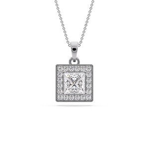 Pendentif halo simple en diamant taille princesse brillant 0,50 ct, diamant de laboratoire en platine, pour usage quotidien, cadeau - Product Image 2