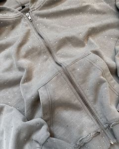 Personalizado 380gsm 500gsm Sudadera con capucha en blanco Rhinestone completo Logotipo personalizado Stitch desgastado Zip up Hoodie Jacket - Product Image 4