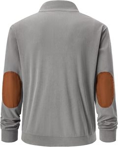 Sweat-shirt à manches longues en velours côtelé à col montant et boutons pour hommes, motif uni, brodé - Product Image 2