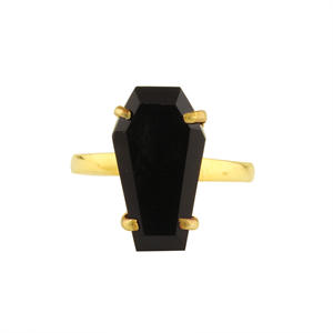 Top Vente 10x17mm Naturel Noir Onyx Gemme Minimaliste Plaqué Or 925 En Argent Sterling Cercueil Forme Anneau pour Femmes Prong - Product Image 5