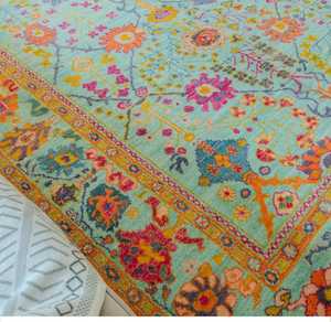 Personalizable 5x8 Neutral Oushak Area Rug Abstract Faded Wool Turkish Rug Set Azul Beige para Dormitorio Sala de estar Otros tamaños - Product Image 5