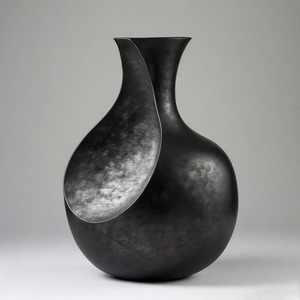 Charbon Crest Artisan Vase Noir avec Texture Naturelle Floral En Relief Design Home Decor Accent Statement - Product Image 1