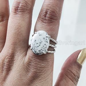 แหวนผู้หญิงแหวนโอปอล Dendritic ธรรมชาติพลอยประจำเดือนเกิด3วงบิดเกลียวทำด้วยมือเครื่องประดับวินเทจทำด้วยมือ925แหวนเงินสเตอร์ลิง - Product Image 2