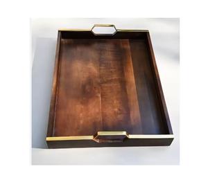 Customized 100% Acacia Wood Square <b>Wooden</b> <b>Serving</b> <b>Tray</b> with Handles Premium Quality for Hotel or Home Use Natural Pattern - Product Image 1