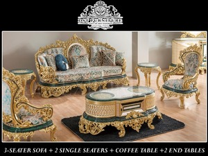 Juego de Sofás Modernos y Duraderos de Madera de Teca Estilo Romeno para 8 Personas, Acabado en Alto Brillo Color Nogal para Sala de Estar - Product Image 6