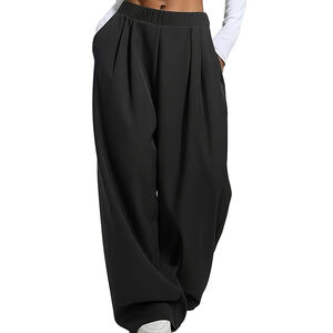 Automne et hiver décontracté confortable taille élastique ample couleur unie avec poches basique pantalon à jambes larges pantalons pour hommes lavés - Product Image 1