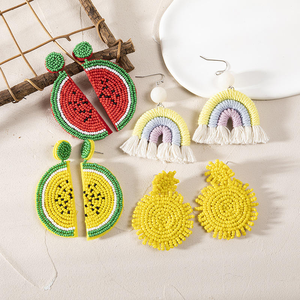 ต่างหูลูกปัดต่างหูโบฮีเมียนทำด้วยมือต่างหูลูกปัดรูปแตงโมผลไม้สำหรับผู้หญิง - Product Image 1