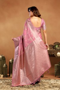 Sari traditionnel rose pour femmes avec tissage zari, design de mariage, fête, cérémonie indienne, longueur au sol, séchage rapide - Product Image 3