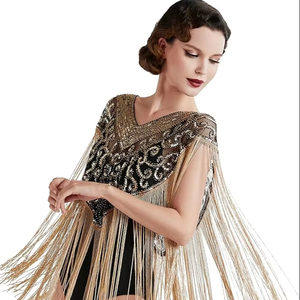 Elegante capa burlesca con cuentas y lentejuelas, hermosa silueta recta, cuello en V, sujeta las ocasiones festivas del Club disponibles de gran tamaño - Product Image 1