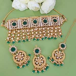 Indian Manufacturer Jewelry Kundan <b>Crystal</b> Tassel Bridal Necklace Set Dangle <b>Earrings</b> Maangtikka Head Chain Jewellery for Women - Product Image 2