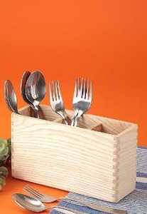Bulk Wooden 3 Compartment Kitchen Utensil Holder Organizer for Countertop Restaurant Wedding - Product Image 3