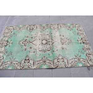 Vintage Rug, 3.8x6.3 ft Accent Rug, Green <b>Brown</b> <b>Wool</b> Rug - Product Image 3