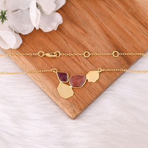 Collar de Plata de Ley 925 Chapado en Oro Clásico de Alta Calidad con Colgante de Turmalina en Engaste de Bisel - Product Image 2