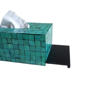 Customized Modern Luxury Design Wood Box Mother Pearl Inlay Tissue Paper Green MOP Shell Premium <b>Table</b> Decoration for Home <b>Car</b> - Product Image 3