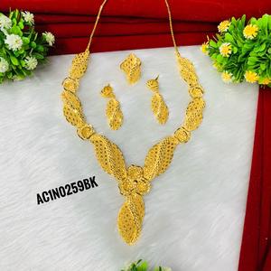 24K Gold Plated Nigerian Floral Leaf Jewelry Set for Women African Bridal Necklace Earrings Ring Set - Product Image 3