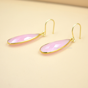 Pendientes con forma de pera de halcedonia para niñas y mujeres, aretes con corte facetado, 925 - Product Image 3