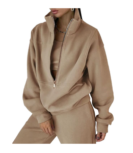 Ropa deportiva de invierno de alta calidad para mujer, chándal, patrón sólido, cremallera de poliéster, conjuntos de moda ecológicos - Product Image 5