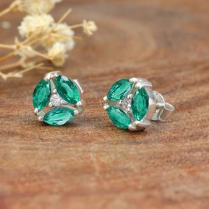 Natural Lab Grown <b>Emerald</b> Earrings For Women Silver Handcrafted Minimalist Vintage <b>Emerald</b> Earrings - Product Image 4