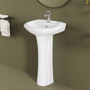 Lavabo de Pedestal de Cerámica Ecológico de Una Pieza con Sifón en P para Villas, Hoteles, Hospitales, Cocinas y Baños - Product Image 3