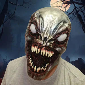 Masque de démon en latex et soie, accessoire de costume pour cosplay, pour fête d'Halloween, style terreur et horreur, modèle numéro Masque en latex - Product Image 2