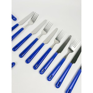 Juego de cubiertos de acero inoxidable Vintage 1970s, 22 piezas | Asas de plástico Azul | Juego de cubiertos retro moderno de mediados de siglo - Product Image 5