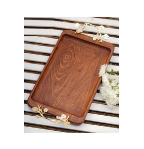 Elegante bandeja de madera para servir hecha de bandeja de madera de mango marrón con mango de diseño elegante bandeja de café aperitivos galletas plato de servidor - Product Image 6