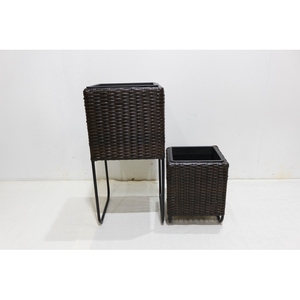 Artex Dong Thap Set 2 PE Rattan <b>Planters</b> on Metal Stand for Indoor Outdoor Plants - Product Image 2