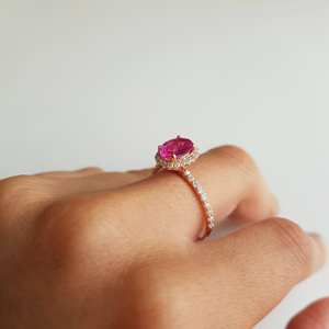 Anillo Solitario de Diamantes y Zafiro Rosa de Alta Calidad en Oro de 14k, Unisex, con Engaste de Garras, Romántico, Certificado, para Boda y Fiesta, Venta al Por Mayor - Product Image 5