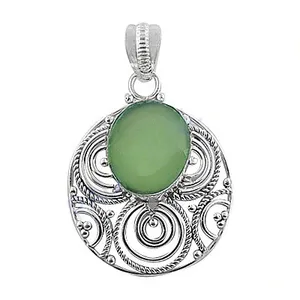 Collier pendentif bohème en argent 925 avec pierre verte ovale sertie clos, bijou unisexe pour usage quotidien - Product Image 2
