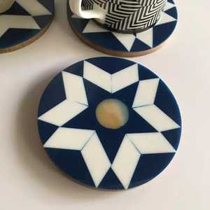 Classic Design Brass Inlay Resin Design MDF Board Coasters Square Tea Cup Coaster Home Hotel Use Low Price Handcrafted in India - Product Image 4