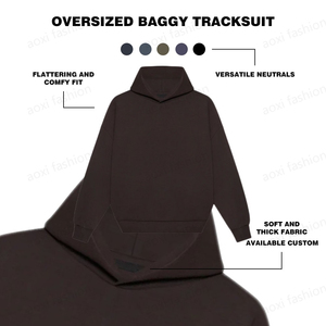 ชุดวอร์ม2ชิ้นสำหรับผู้ชายผ้าฝ้าย100% แกรม500แบบกำหนดเองชุดวอร์มทรงถุงผ้าฟลีซโอเวอร์ไซส์ - Product Image 4