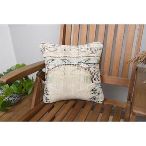 Almohada de lana de retazos Kilim de lujo 14x14 pulgadas rústico Vintage Floral y esponjoso patrón de plantas para técnica tejida de cocina - Product Image 1