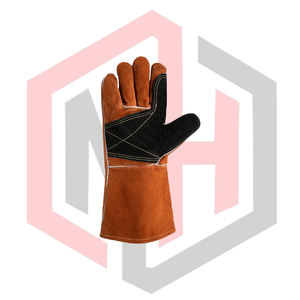 ถุงมือหนังสีน้ำตาลสำหรับงานเชื่อม  ฝ่ามือเสริมความแข็งแรงด้วยสีดำ ทนความร้อน ทนไฟ ป้องกันไฟฟ้าสถิต สำหรับงานเชื่อมแบบ Mig Tig หนา 11 ออนซ์ ปราศจากซิลิโคนและแป้ง - Product Image 2