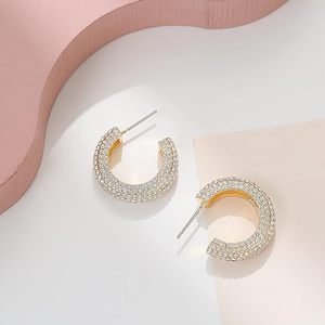 Pendientes de aro de Topcarat para mujer, pendientes de aro redondos en forma de C brillantes, pendientes de aro gruesos de Zirconia cúbica - Product Image 1