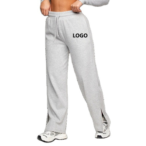 Pantalones de chándal holgados de mujer con cordón de cintura alta y logotipo de diseño personalizado pantalones de pierna ancha de punto para el último diseño 2025 - Product Image 1