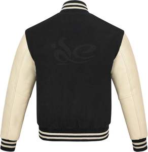 Veste Letterman Varsity Vintage personnalisée 2025 corps en laine pour hommes noirs avec manches en cuir de vachette blanc crème - Product Image 3