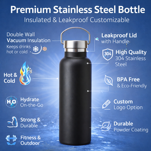 <b>Black</b> Stainless Steel Insulated Vacuum Flask Double Wall Sports Bottle Handle Lid Leakproof Eco-Friendly Temperature Display - Product Image 6
