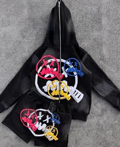 Venta al por mayor de otoño personalizado Puff estampado Sudadera con capucha pantalones cortos Diseño Logo Fleece Algodón Hombres Sudaderas con capucha Puff estampado hoodi para hombre - Product Image 4