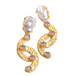 Boucles d'oreilles pendantes en laiton en gros, perles en pierre semi-précieuse naturelle, finition plaquée or 18 carats, hypoallergéniques, port sécurisé, en vrac - Product Image 1