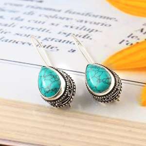 Handmade Gold Plated <b>Turquoise</b> Sterling Silver Dangle Earrings Party Anniversary Gift Women Boho Jewelry - Product Image 3
